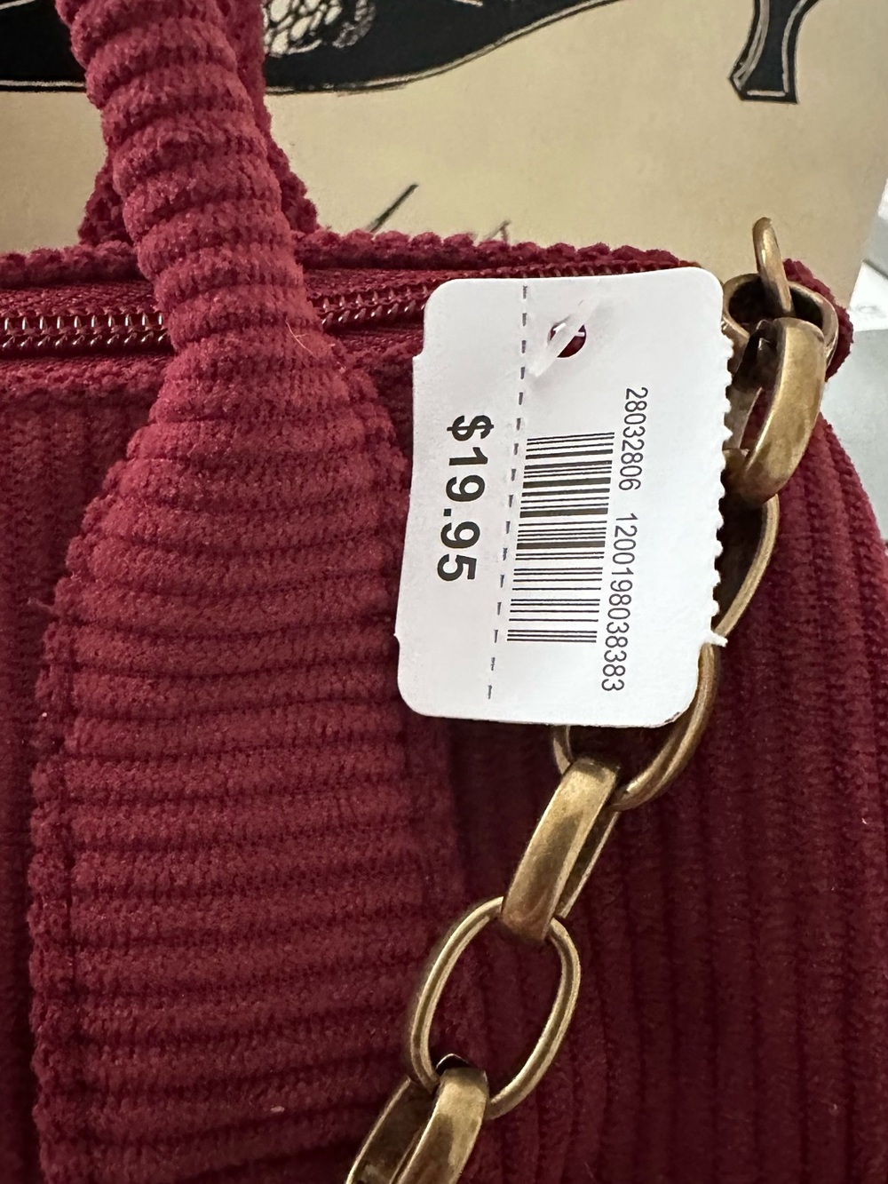 Womens Ribbed Burgundy Handbag - Picture 2 of 4